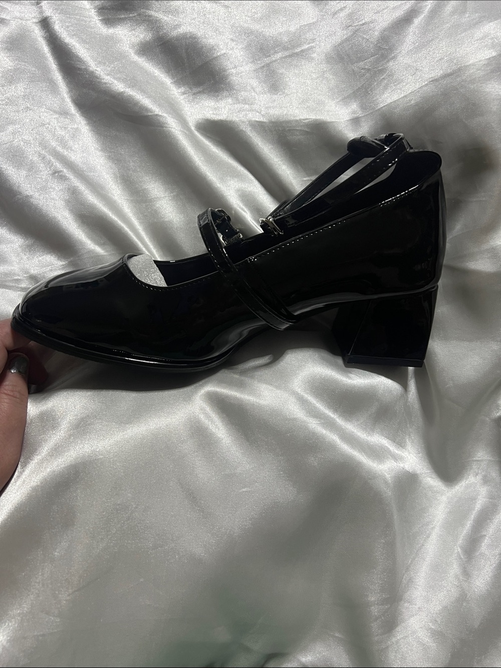 New Bella Classic Black Patent Mary Jane Block Heel Shoes